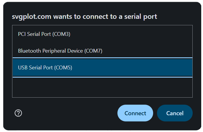 Plotter Serial Port List